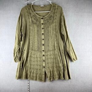 The Om Company Tunic Boho Festival Renaissance Forest Fairy Green Peasant L/XL